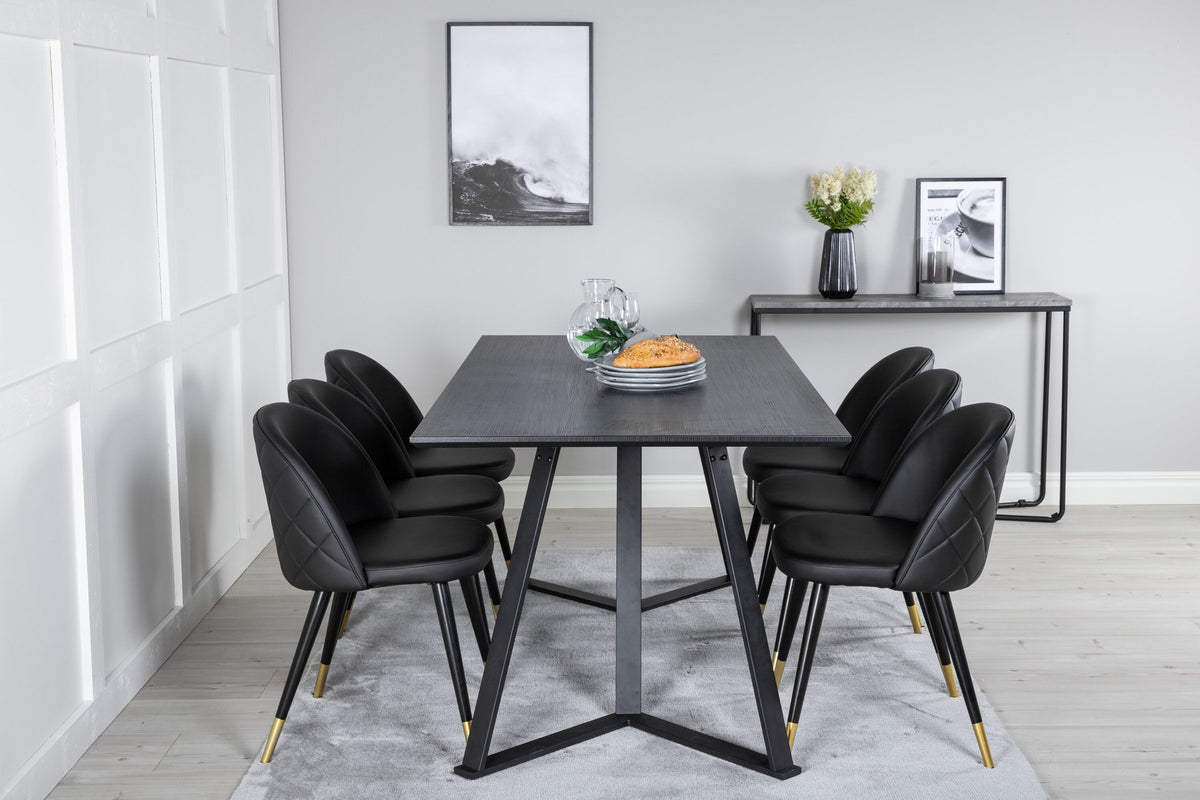 Marina Esszimmerset Velvet 180cm/6St. in Schwarz / Gold präsentiert im Onlineshop von KAQTU Design AG. Esszimmerset ist von Venture Home