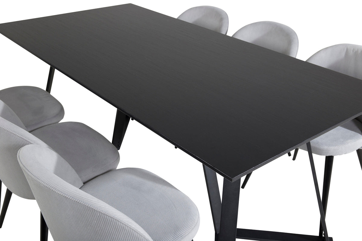 Marina Esszimmerset Velvet 180cm/6St. in Schwarz präsentiert im Onlineshop von KAQTU Design AG. Esszimmerset ist von Venture Home