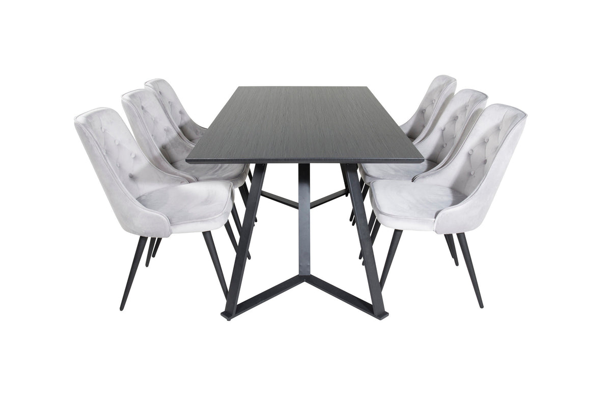 Marina Esszimmerset Velvet 180cm/6St. in Schwarz / Hellgrau präsentiert im Onlineshop von KAQTU Design AG. Esszimmerset ist von Venture Home