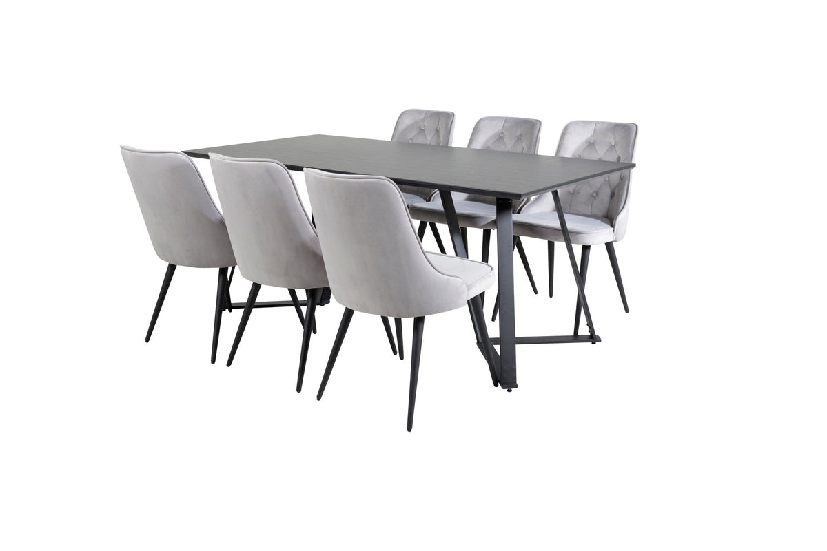 Marina Esszimmerset Velvet 180cm/6St. in Schwarz / Hellgrau präsentiert im Onlineshop von KAQTU Design AG. Esszimmerset ist von Venture Home