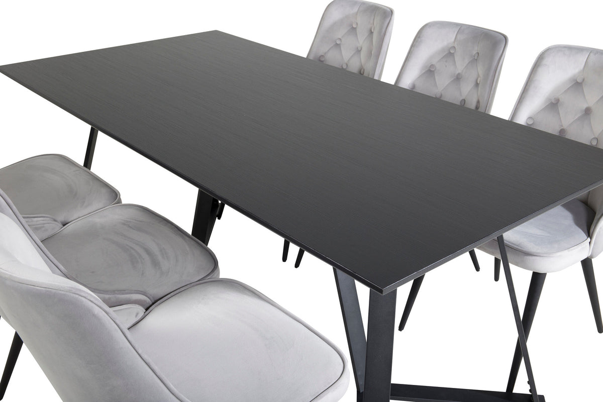 Marina Esszimmerset Velvet 180cm/6St. in Schwarz / Hellgrau präsentiert im Onlineshop von KAQTU Design AG. Esszimmerset ist von Venture Home