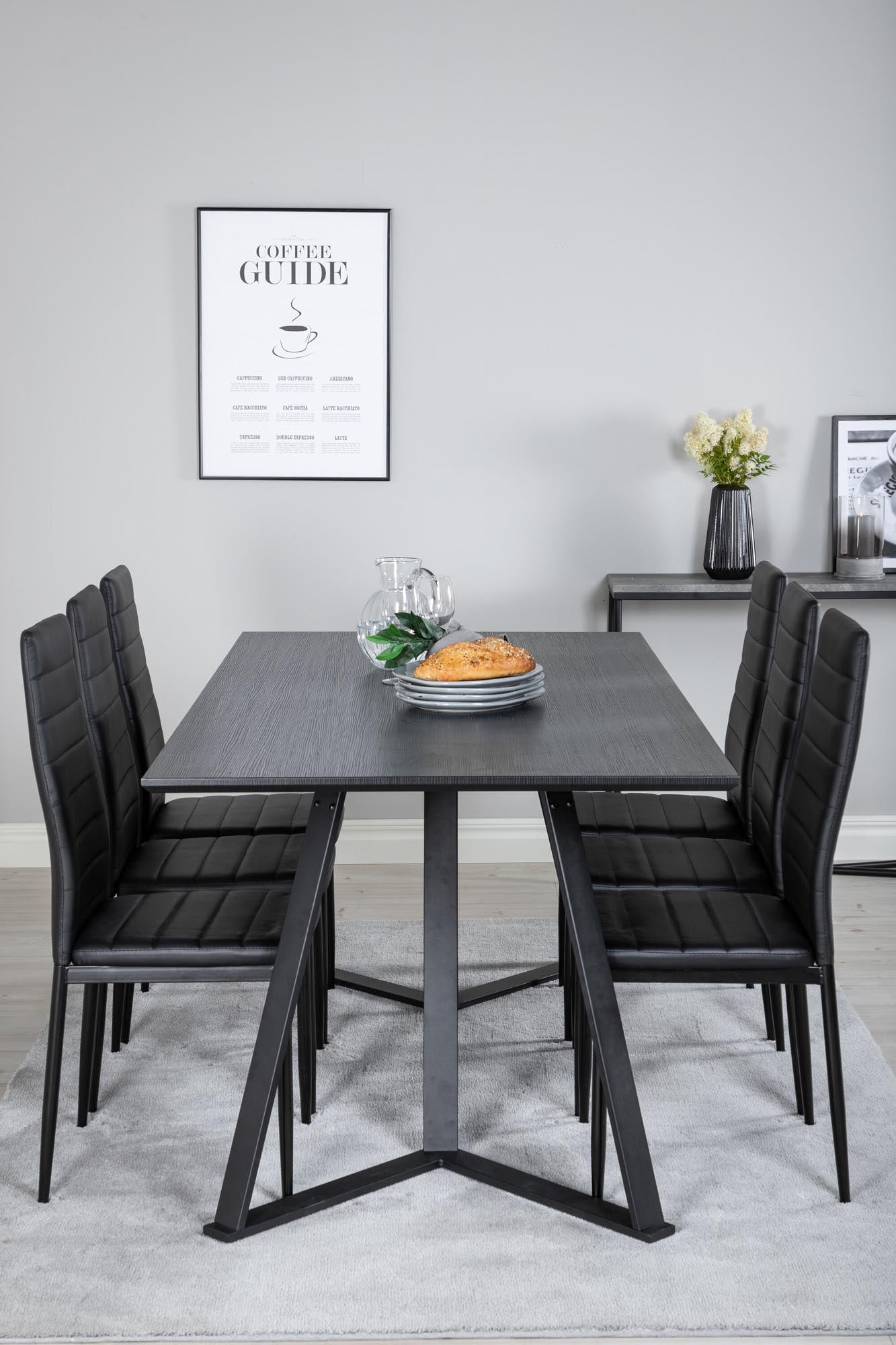 Marina Esszimmerset Slim 180cm/6St. in Schwarz präsentiert im Onlineshop von KAQTU Design AG. Esszimmerset ist von Venture Home