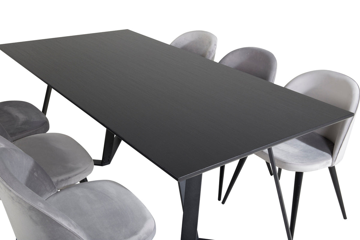 Marina Esszimmerset Velvet 180cm/6St. in Schwarz / Grau präsentiert im Onlineshop von KAQTU Design AG. Esszimmerset ist von Venture Home