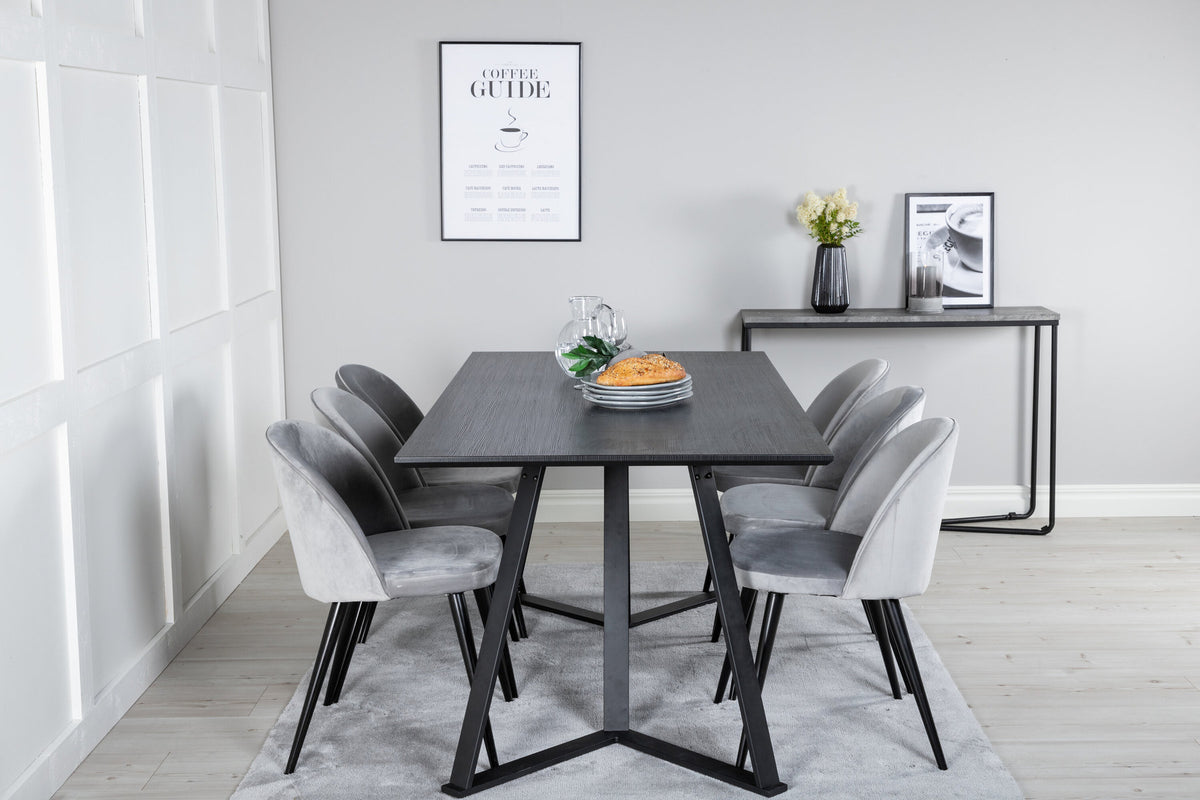 Marina Esszimmerset Velvet 180cm/6St. in Schwarz / Grau präsentiert im Onlineshop von KAQTU Design AG. Esszimmerset ist von Venture Home