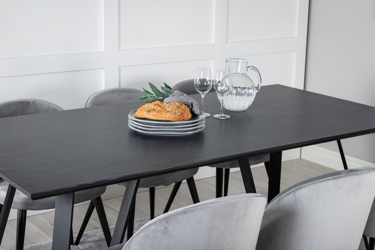 Marina Esszimmerset Velvet 180cm/6St. in Schwarz / Grau präsentiert im Onlineshop von KAQTU Design AG. Esszimmerset ist von Venture Home