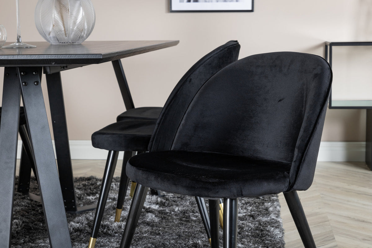 Marina Esszimmerset Velvet 180cm/6St. in Schwarz / Gold präsentiert im Onlineshop von KAQTU Design AG. Esszimmerset ist von Venture Home