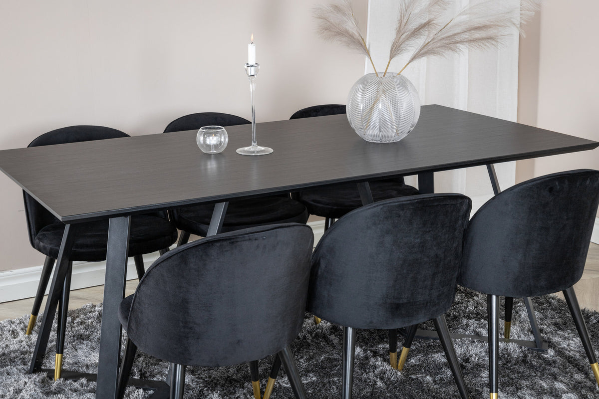 Marina Esszimmerset Velvet 180cm/6St. in Schwarz / Gold präsentiert im Onlineshop von KAQTU Design AG. Esszimmerset ist von Venture Home