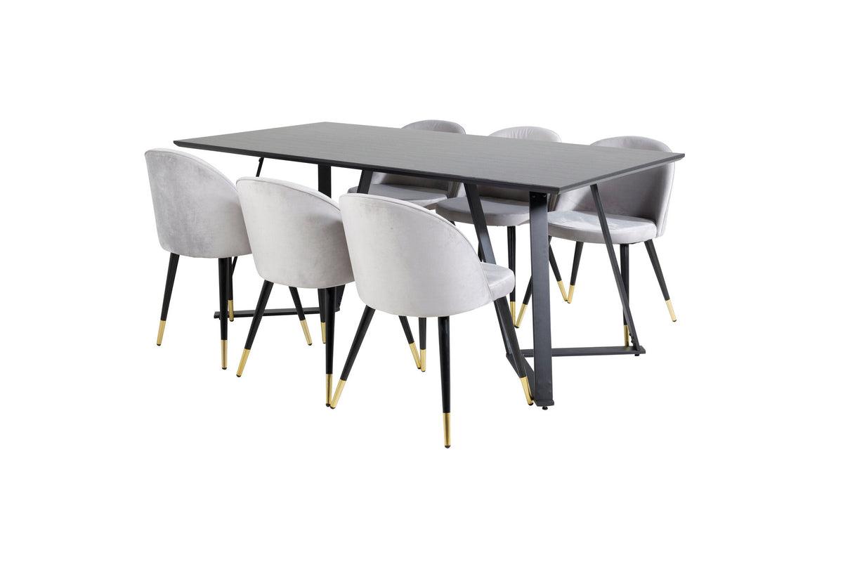 Marina Esszimmerset Velvet 180cm/6St. in Schwarz, Gold, Grau präsentiert im Onlineshop von KAQTU Design AG. Esszimmerset ist von Venture Home