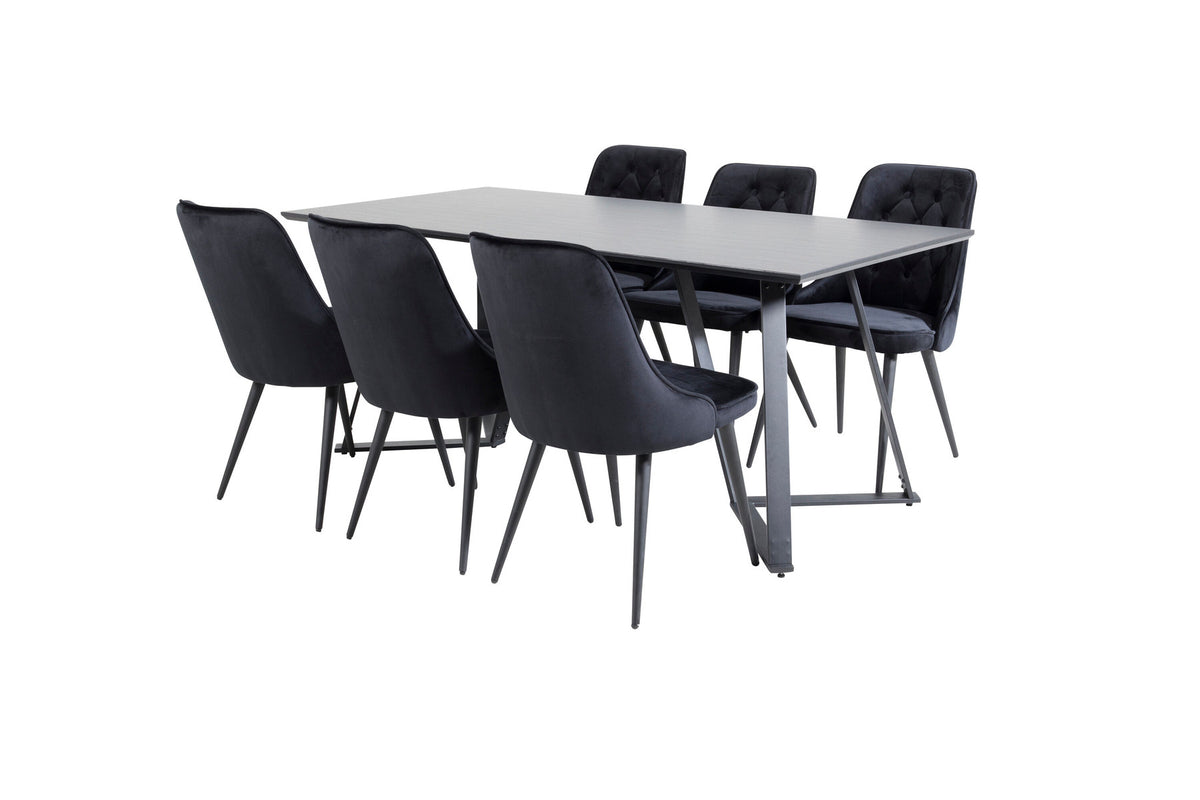 Marina Esszimmerset Velvet 180cm/6St. in Schwarz präsentiert im Onlineshop von KAQTU Design AG. Esszimmerset ist von Venture Home