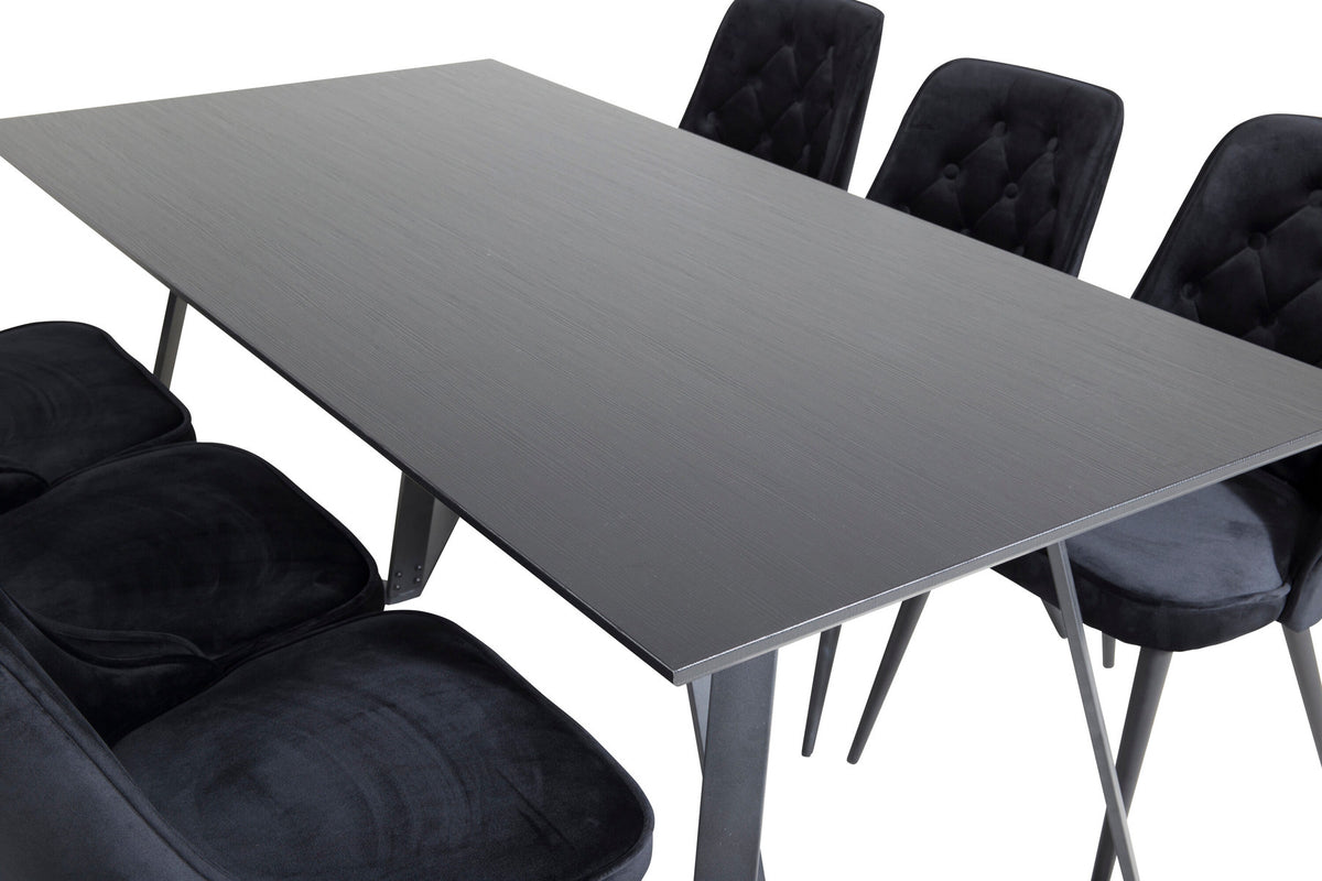 Marina Esszimmerset Velvet 180cm/6St. in Schwarz präsentiert im Onlineshop von KAQTU Design AG. Esszimmerset ist von Venture Home