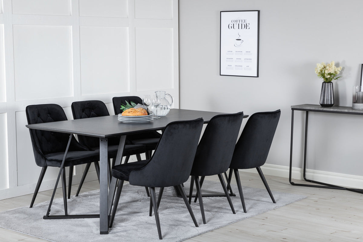 Marina Esszimmerset Velvet 180cm/6St. in Schwarz präsentiert im Onlineshop von KAQTU Design AG. Esszimmerset ist von Venture Home