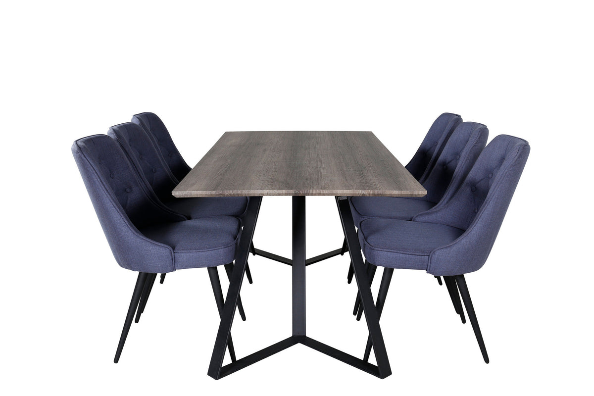 Marina Esszimmerset Velvet 180cm/6St. in Schwarz / Blau präsentiert im Onlineshop von KAQTU Design AG. Esszimmerset ist von Venture Home