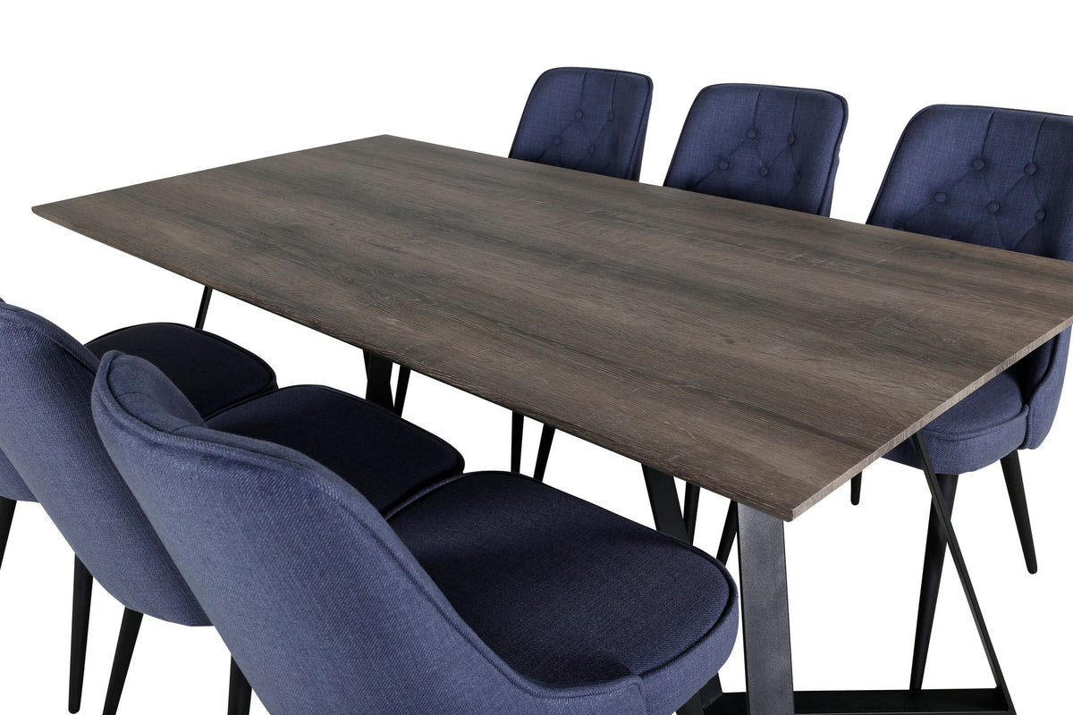 Marina Esszimmerset Velvet 180cm/6St. in Schwarz / Blau präsentiert im Onlineshop von KAQTU Design AG. Esszimmerset ist von Venture Home