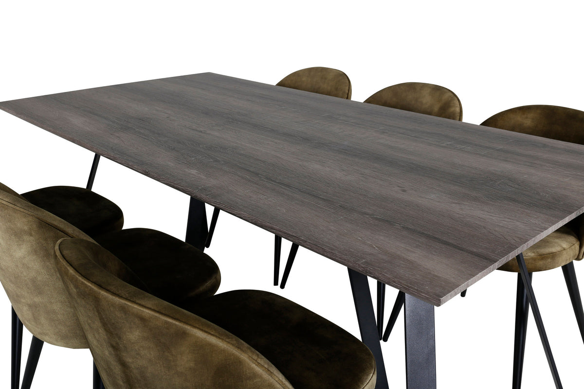 Marina Esszimmerset Velvet 180cm/6St. in Braun / Schwarz / Grün präsentiert im Onlineshop von KAQTU Design AG. Esszimmerset ist von Venture Home