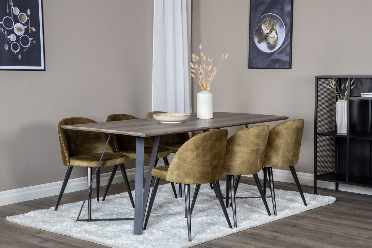 Marina Esszimmerset Velvet 180cm/6St. in Braun / Schwarz / Grün präsentiert im Onlineshop von KAQTU Design AG. Esszimmerset ist von Venture Home