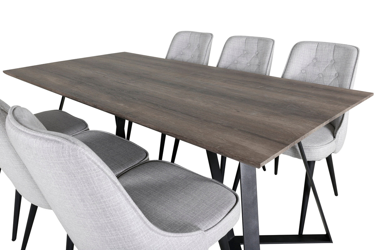 Marina Esszimmerset Velvet 180cm/6St. in Braun / Schwarz / Grau präsentiert im Onlineshop von KAQTU Design AG. Esszimmerset ist von Venture Home