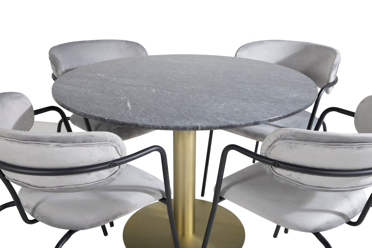 Estelle Esszimmerset + Arrow ⌀106cm/4St. in Schwarzgrau präsentiert im Onlineshop von KAQTU Design AG. Esszimmerset ist von Venture Home