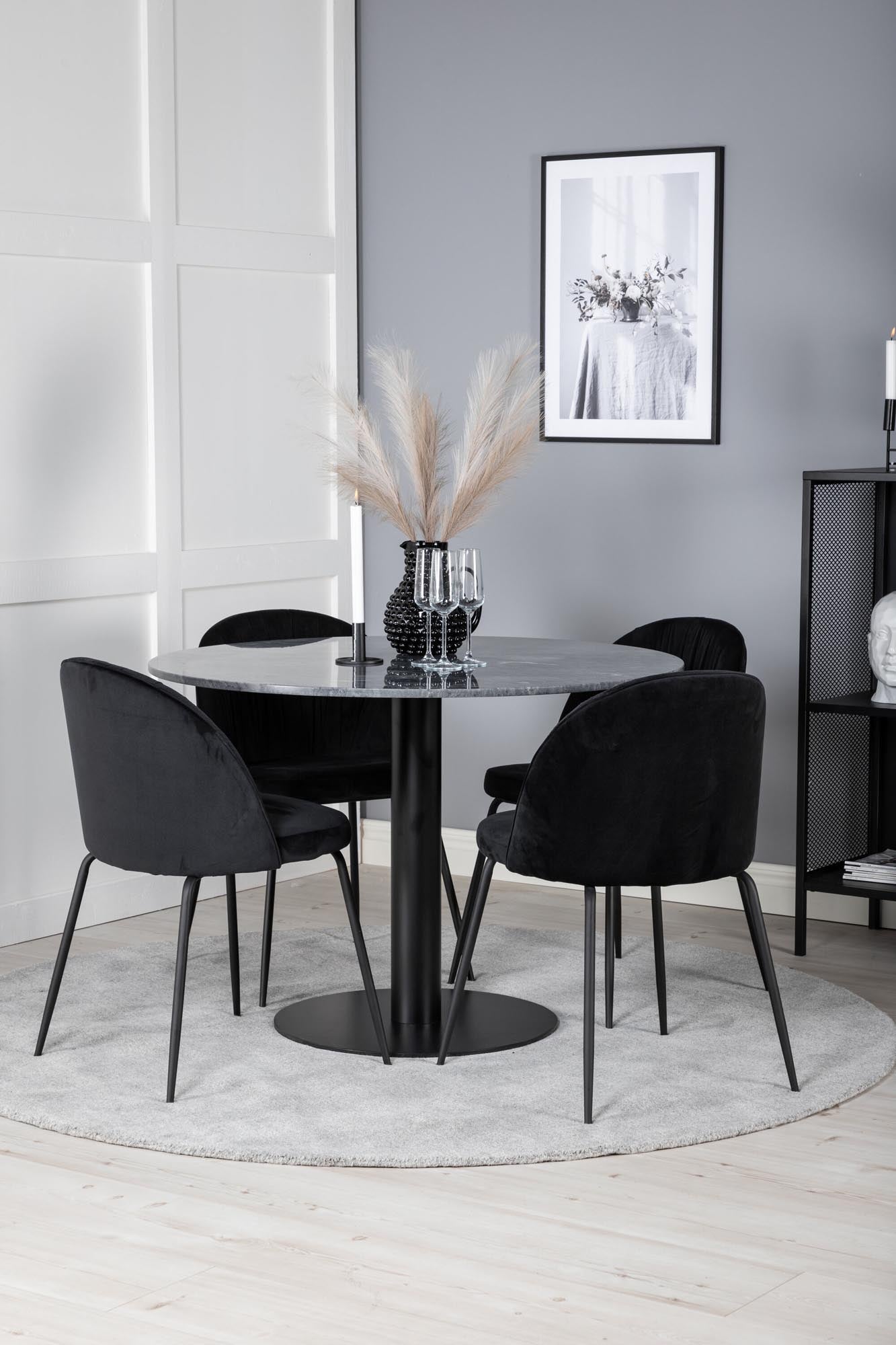 Estelle Esszimmerset + Wrinkles ⌀106cm/4St. in Schwarz präsentiert im Onlineshop von KAQTU Design AG. Esszimmerset ist von Venture Home