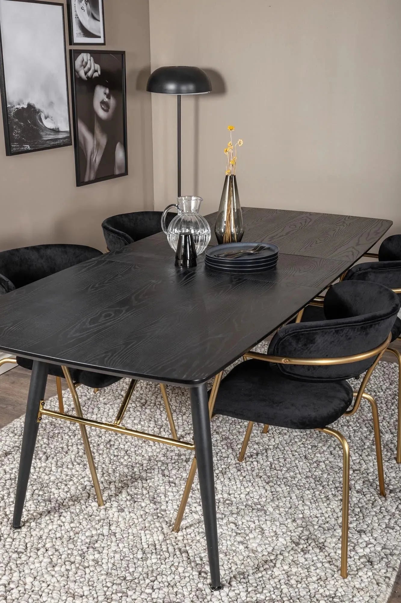 Luxuriöses Gold Esszimmerset 180cm, ausziehbar, 4 Stühle, Venture Home.