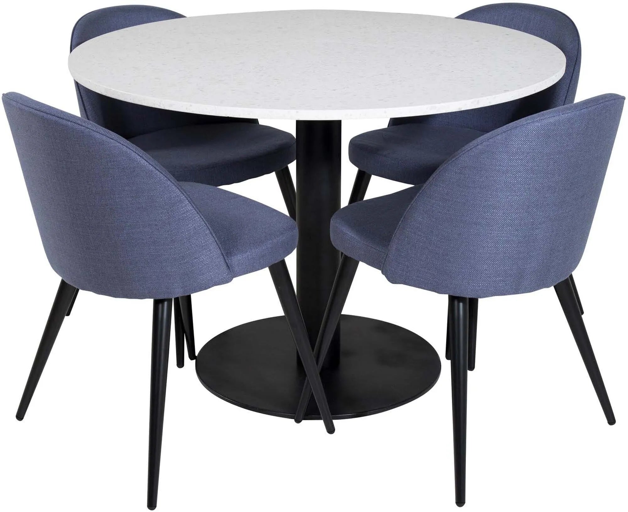 Stilvolles Razzia Esszimmerset: Velvet-Tisch mit 4 Stühlen, 106cm.