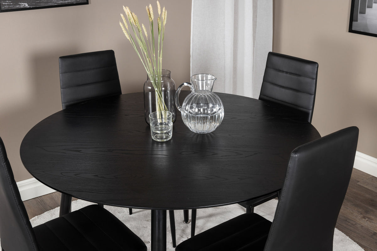 Dipp Esstisch mit Slim Stühlen in Schwarz präsentiert im Onlineshop von KAQTU Design AG. Esszimmerset ist von Venture Home