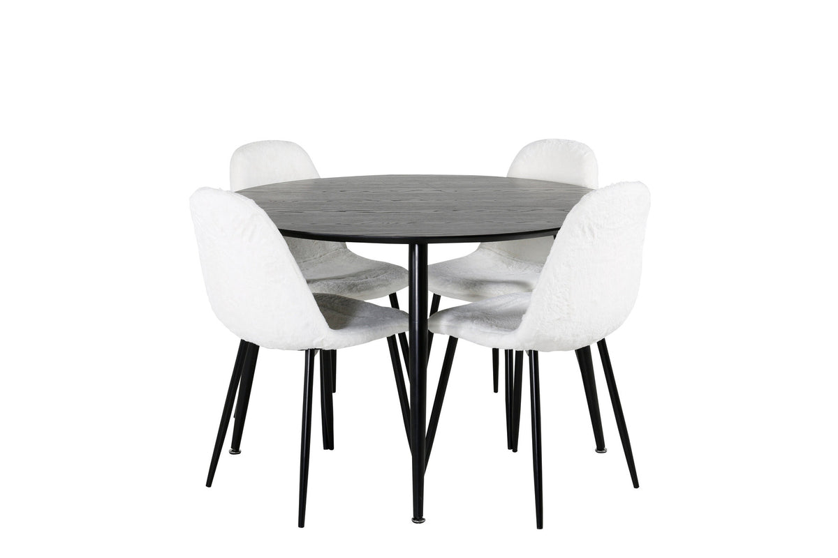 Dipp Esszimmerset + Polar Fluff ⌀115cm/4St. in Schwarz-Weiss präsentiert im Onlineshop von KAQTU Design AG. Esszimmerset ist von Venture Home