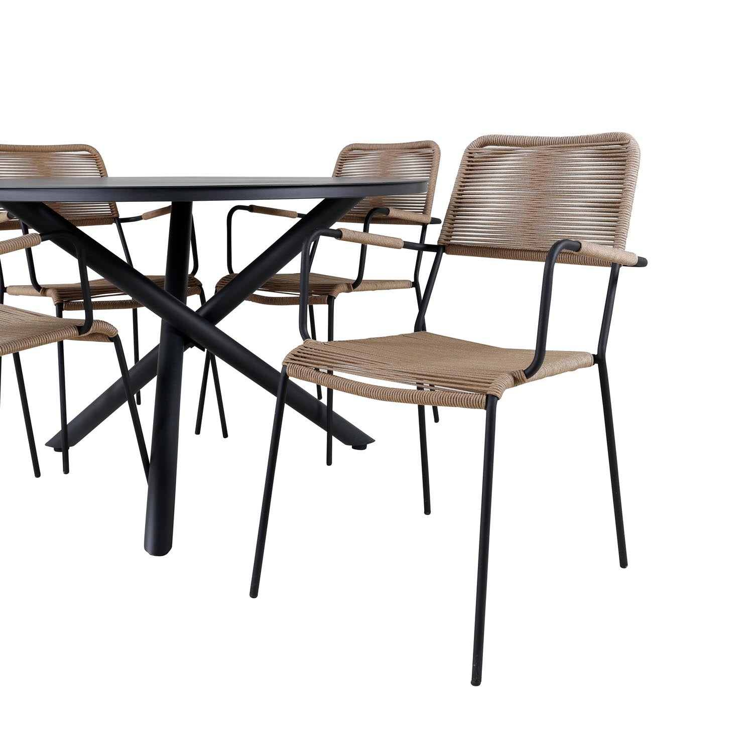 Alma Outdoor-Tischset + Lindos ⌀120cm/4St. in Schwarz Braun präsentiert im Onlineshop von KAQTU Design AG. Gartentischset ist von Venture Home