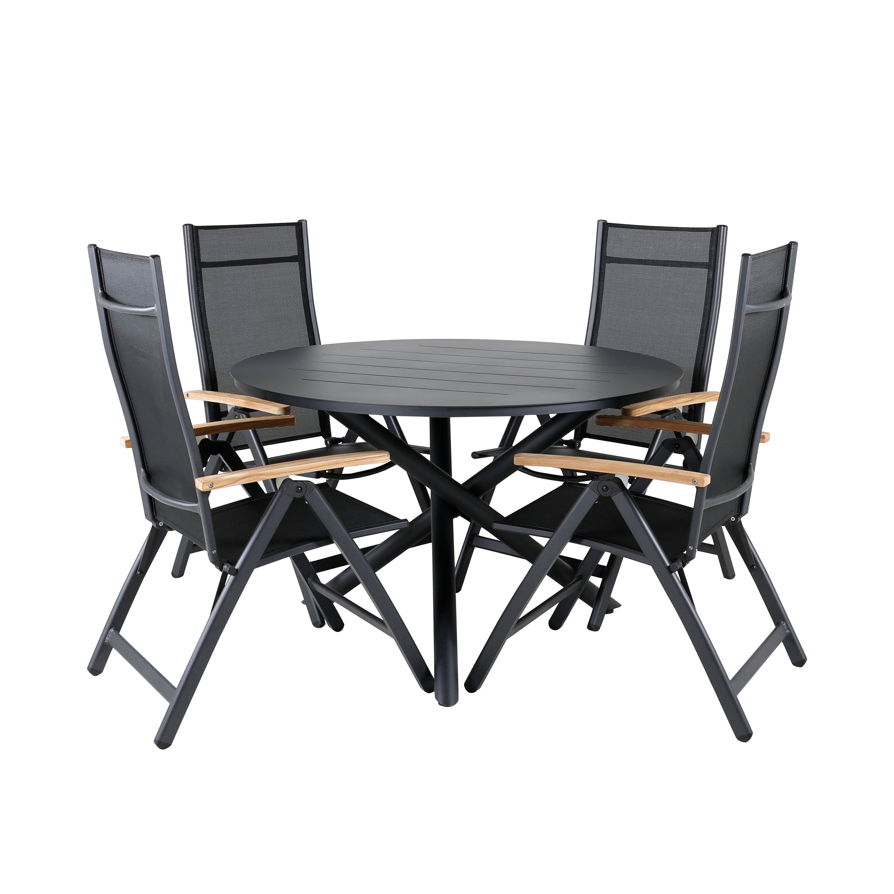 Alma Outdoor-Tischset + Panama ⌀120cm/4St. in Schwarz präsentiert im Onlineshop von KAQTU Design AG. Gartentischset ist von Venture Home