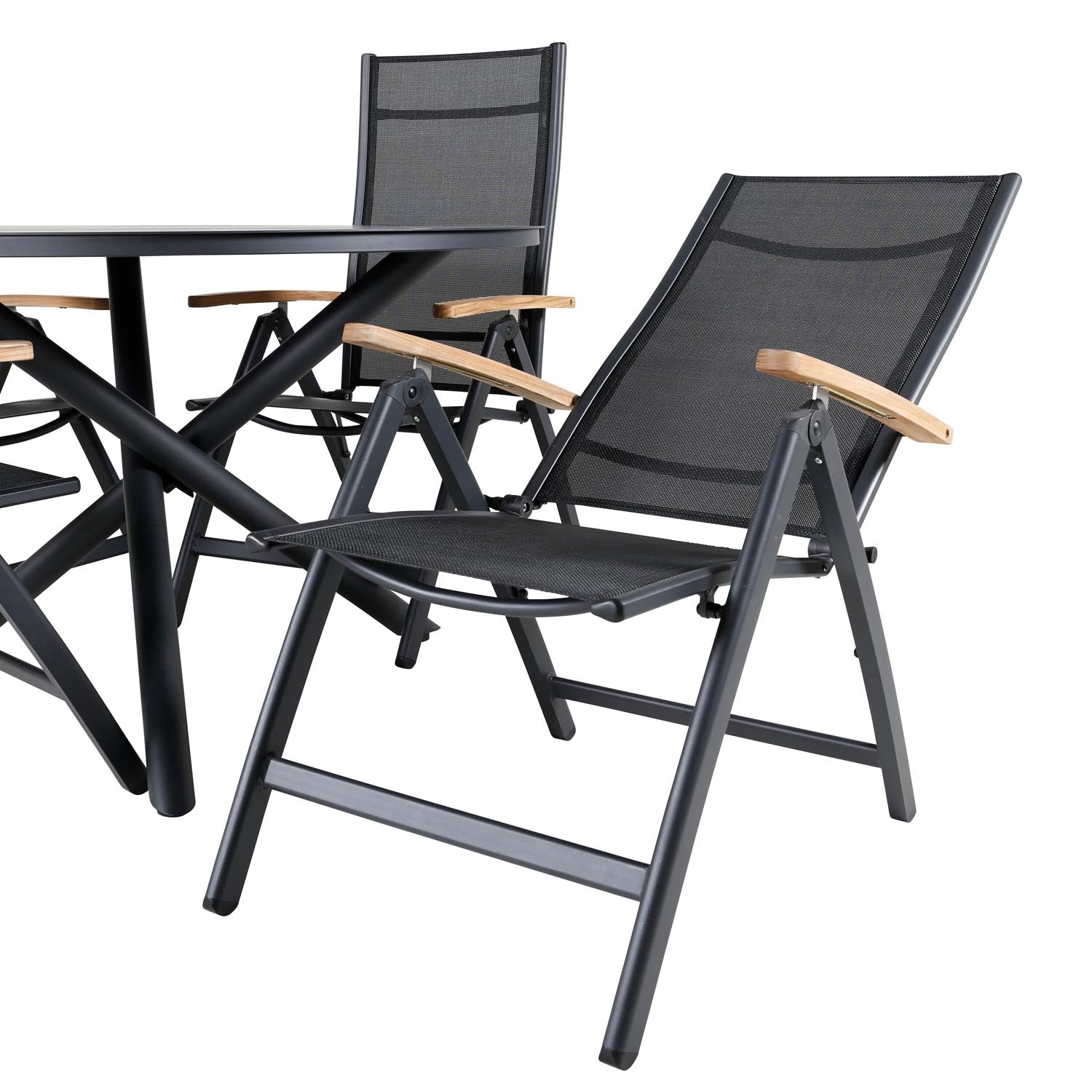 Alma Outdoor-Tischset + Panama ⌀120cm/4St. in Schwarz präsentiert im Onlineshop von KAQTU Design AG. Gartentischset ist von Venture Home