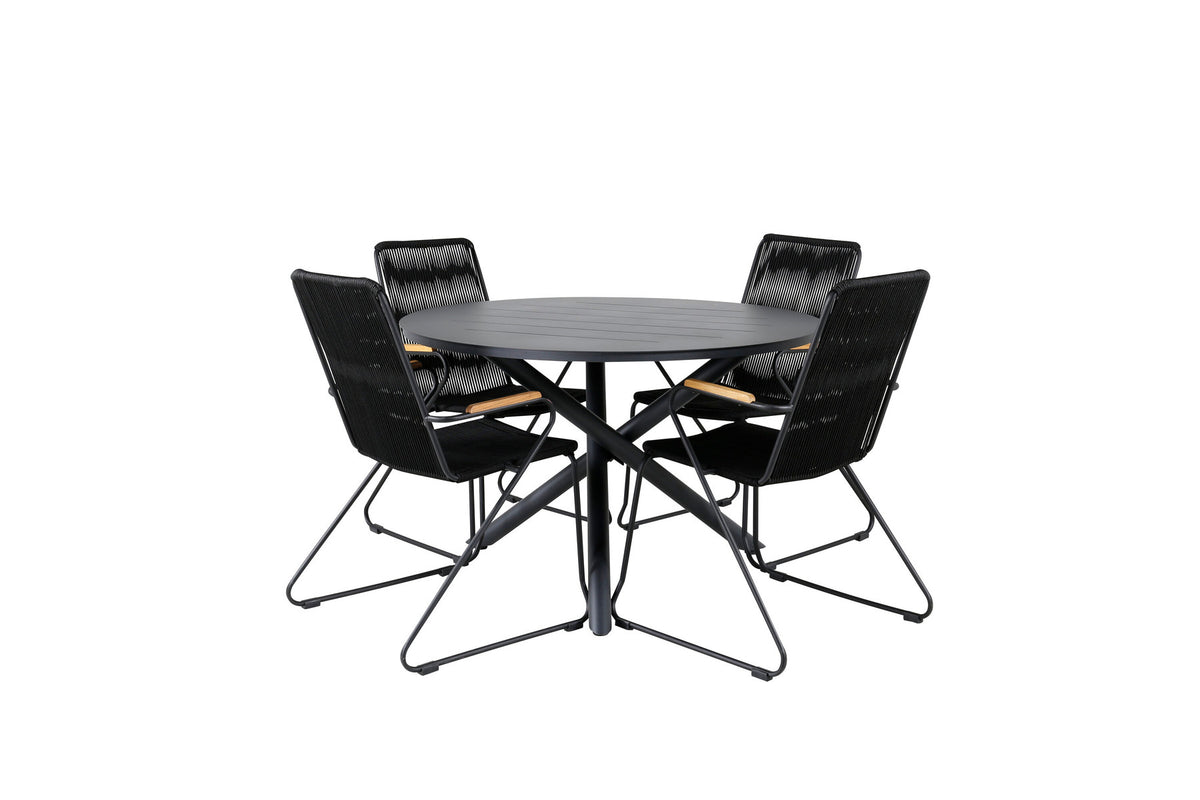 Alma Outdoor-Tischset + Bois ⌀120cm/4St. in Schwarz präsentiert im Onlineshop von KAQTU Design AG. Gartentischset ist von Venture Home