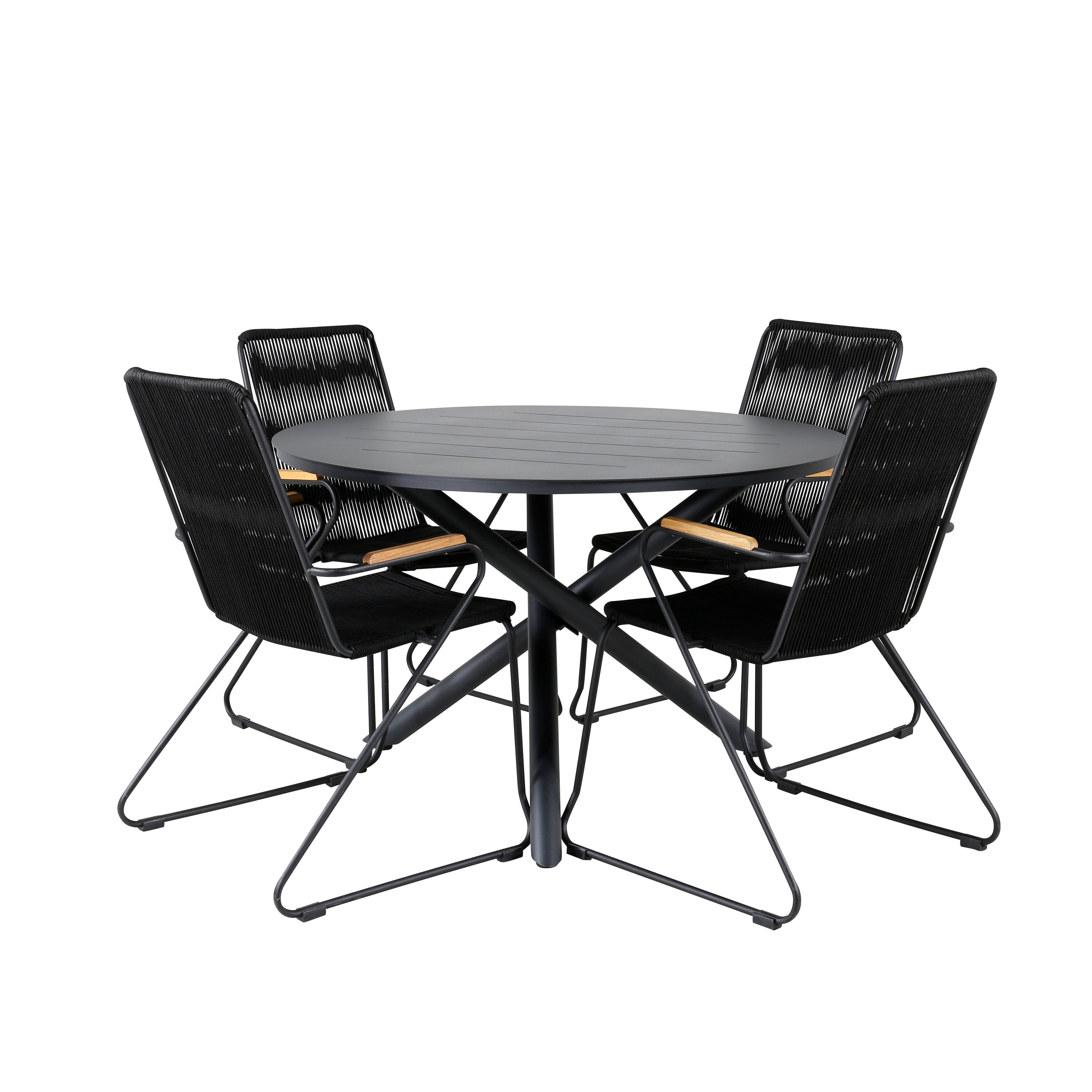 Alma Outdoor-Tischset + Bois ⌀120cm/4St. in Schwarz präsentiert im Onlineshop von KAQTU Design AG. Gartentischset ist von Venture Home
