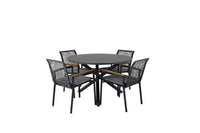 Alma & Dallas Runder Esstisch ⌀120 Schwarz + Esszimmerstuhl 2er-Set Schwarz