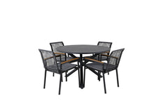 Alma & Dallas Runder Esstisch ⌀120 Schwarz + Esszimmerstuhl 2er-Set Schwarz