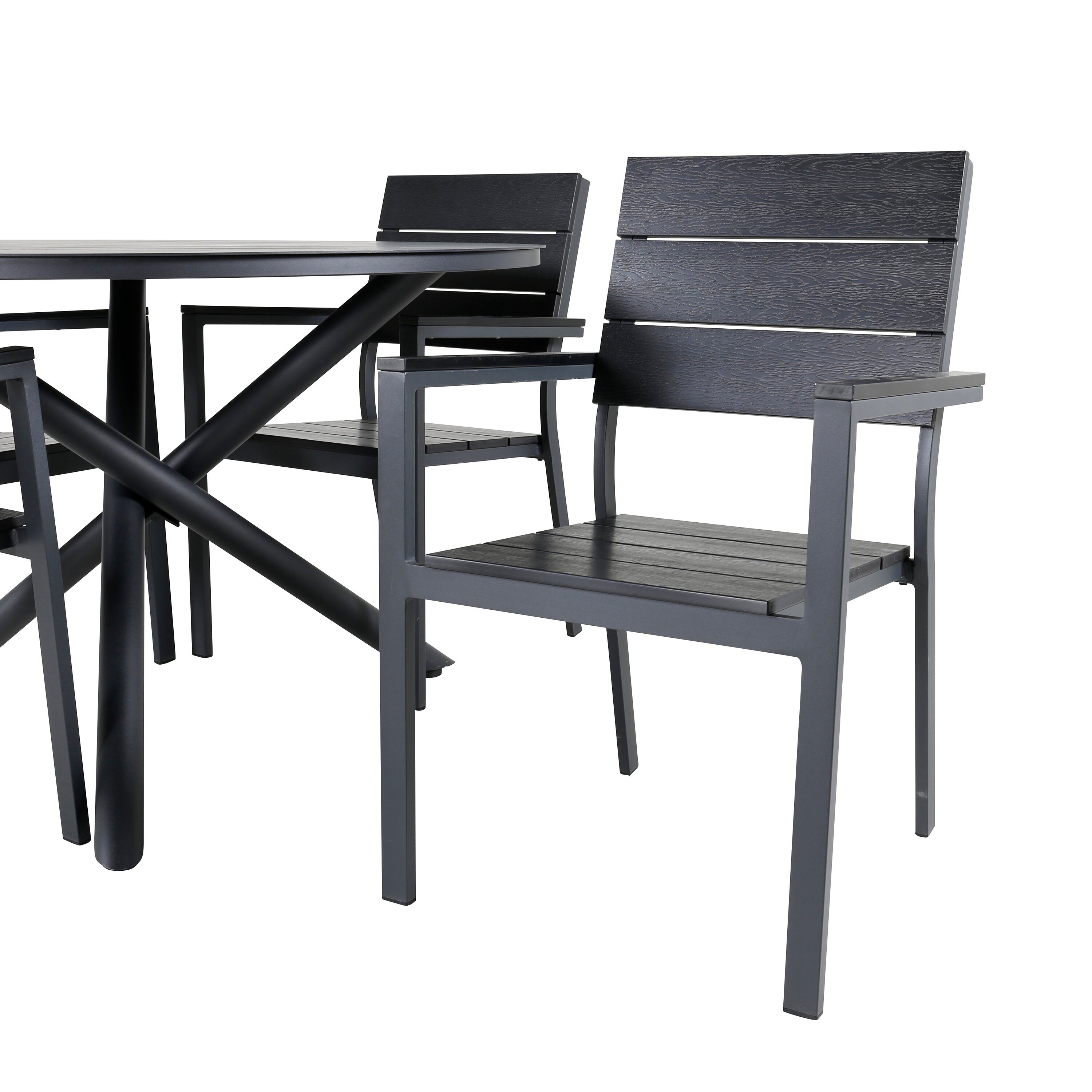 Alma Outdoor-Tischset + Levels ⌀120cm/4St. in Schwarz präsentiert im Onlineshop von KAQTU Design AG. Gartentischset ist von Venture Home