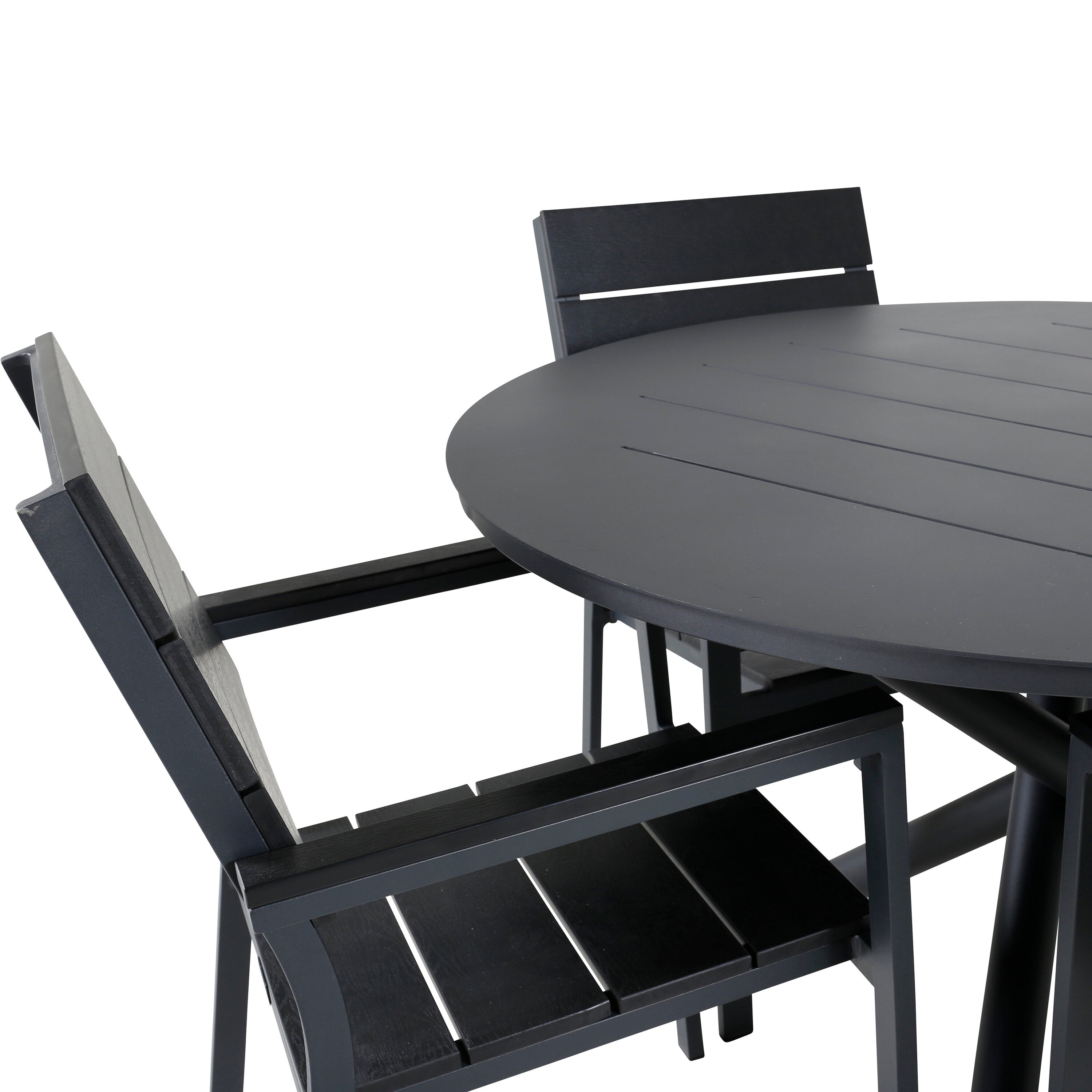 Alma Outdoor-Tischset + Levels ⌀120cm/4St. in Schwarz präsentiert im Onlineshop von KAQTU Design AG. Gartentischset ist von Venture Home