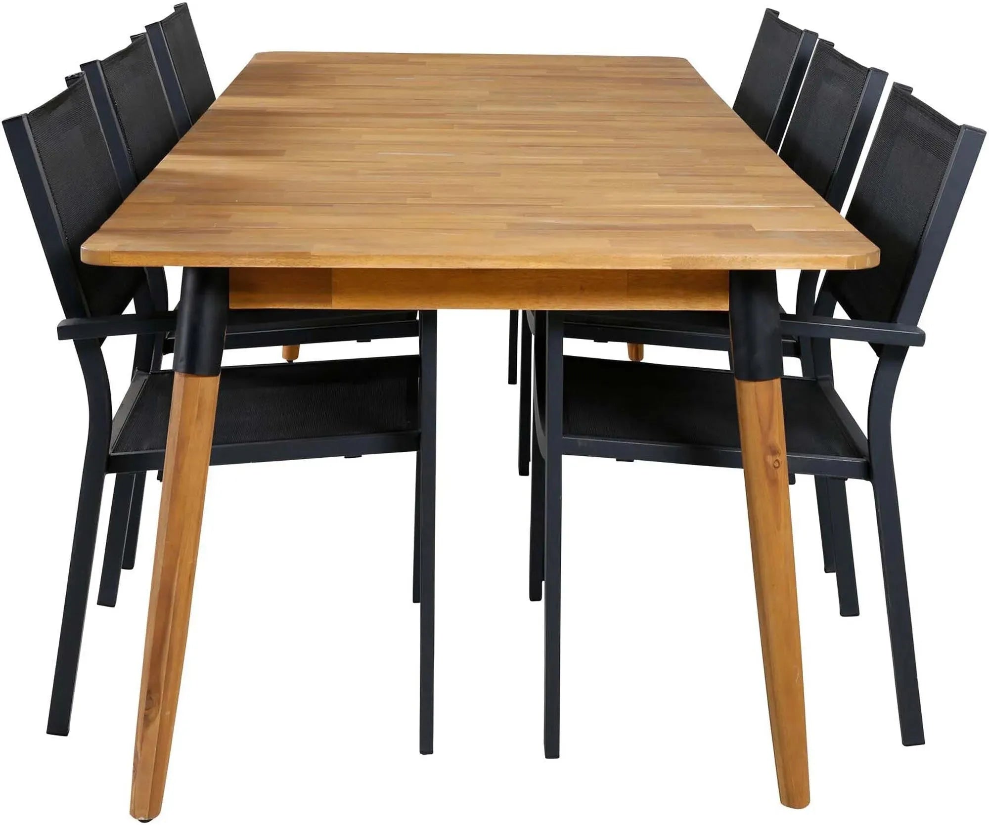 Elegantes Julian Tischset mit 6 Copacabana-Stühlen für den Außenbereich.