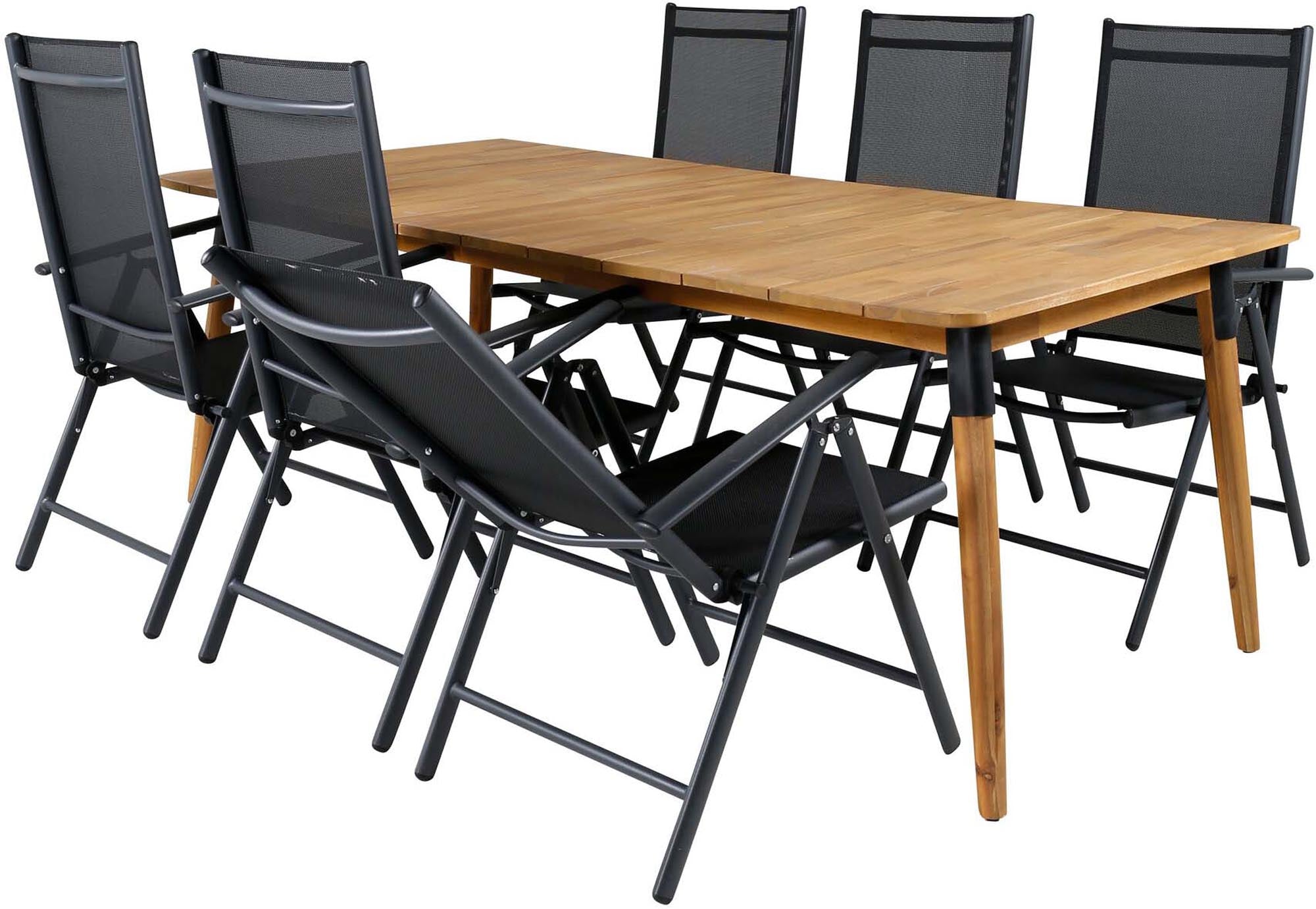 Julian Outdoor-Tischset + Break 210cm/6St. in Schwarz präsentiert im Onlineshop von KAQTU Design AG. Gartentischset ist von Venture Home