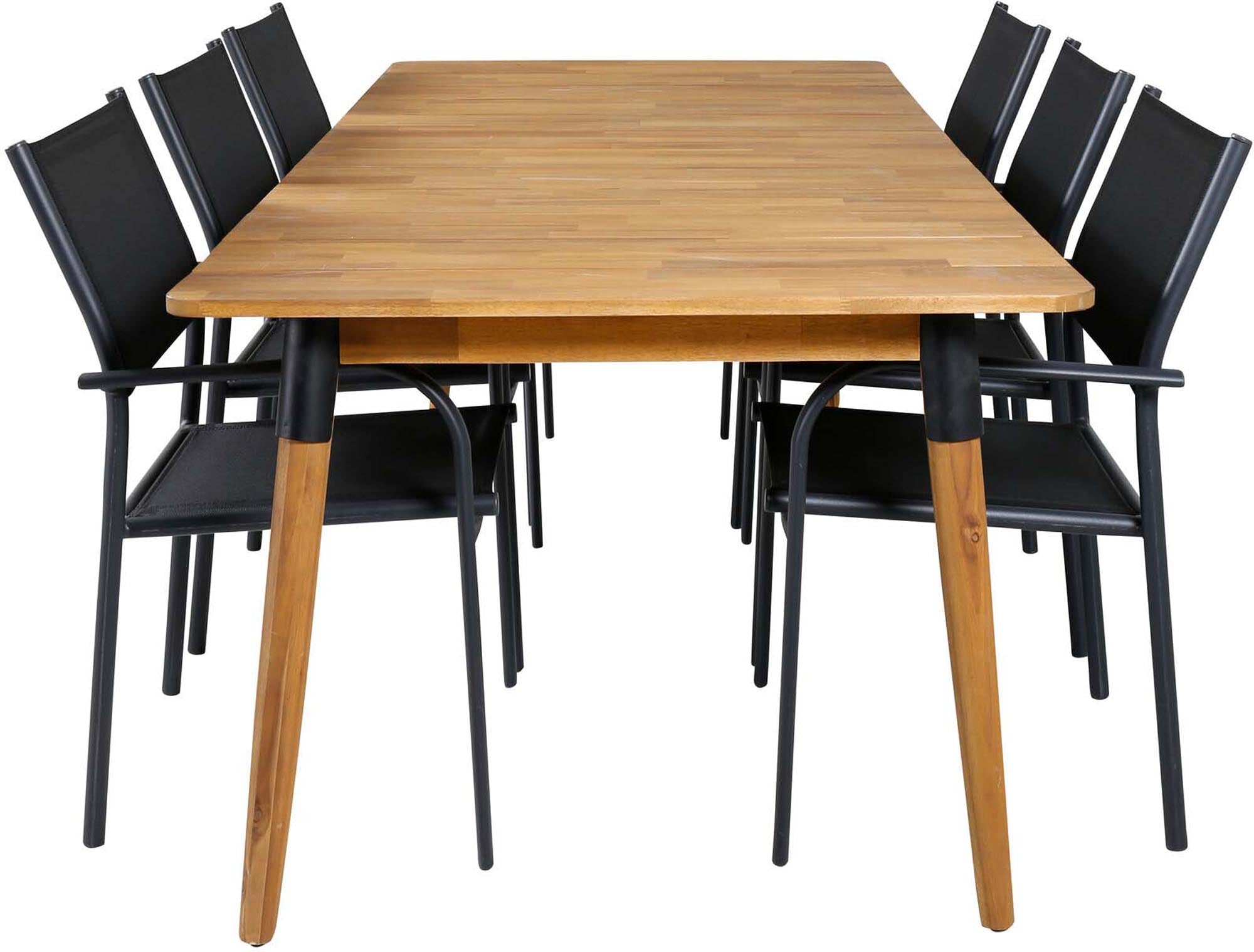 Entdecken Sie das Julian Outdoor-Tischset + Santorini 210cm/6St. von Venture Home – ideal für gesellige Abende im Freien, robust und stilvoll.