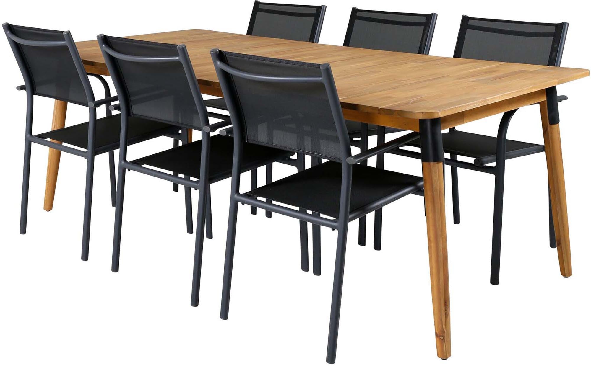 Julian Outdoor-Tischset + Santorini 210cm/6St. in Schwarz präsentiert im Onlineshop von KAQTU Design AG. Gartentischset ist von Venture Home