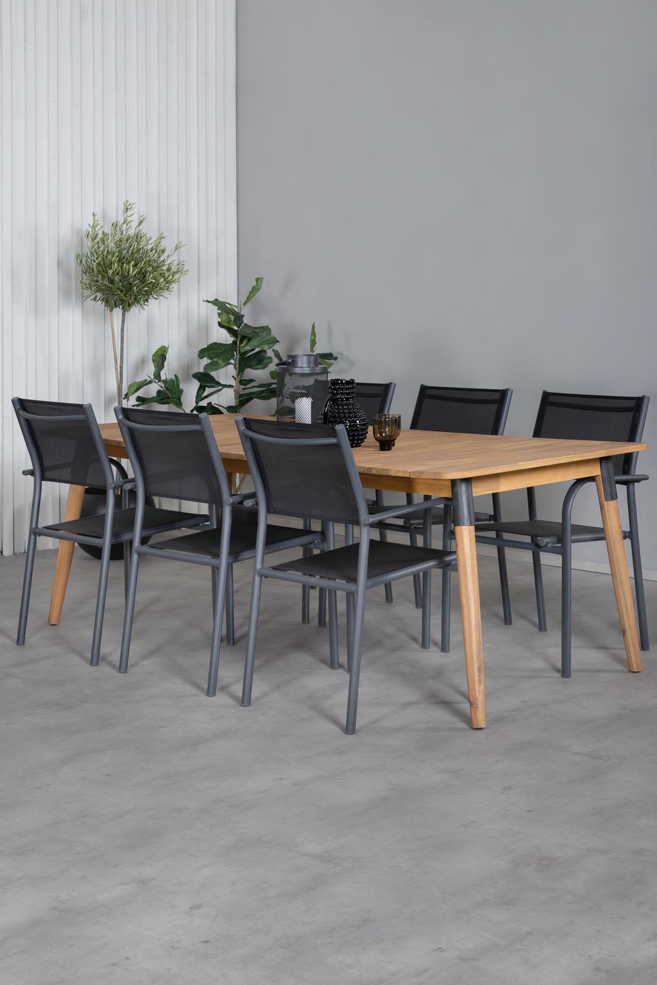 Julian Outdoor-Tischset + Santorini 210cm/6St. in Schwarz präsentiert im Onlineshop von KAQTU Design AG. Gartentischset ist von Venture Home