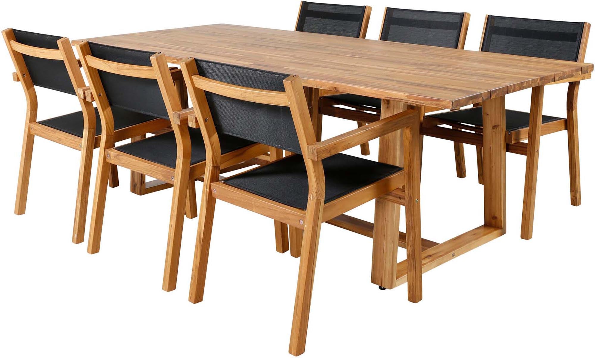 Plankton Outdoor-Tischset + Venice 220cm/6St. in Schwarz, Natur präsentiert im Onlineshop von KAQTU Design AG. Gartentischset ist von Venture Home