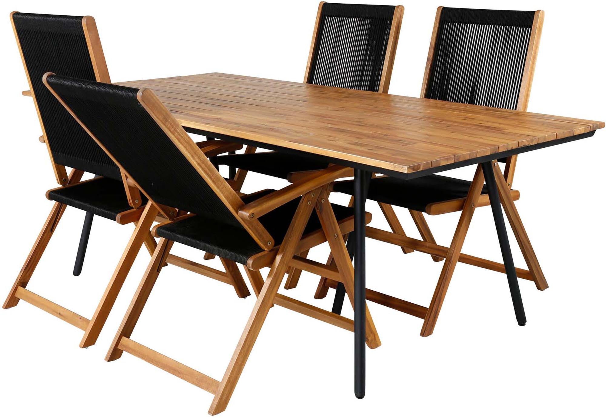 Chan Outdoor-Tischset + Little John 200cm/4St. in Schwarz, Natur präsentiert im Onlineshop von KAQTU Design AG. Gartentischset ist von Venture Home