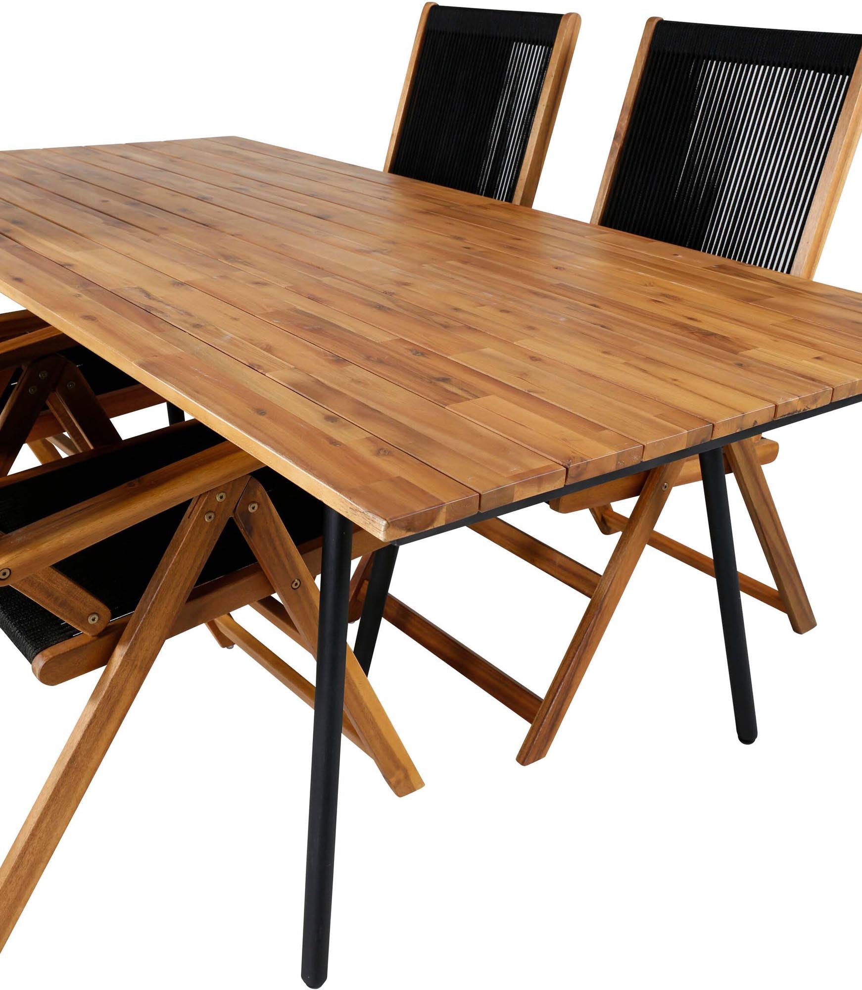 Chan Outdoor-Tischset + Little John 200cm/4St. in Schwarz, Natur präsentiert im Onlineshop von KAQTU Design AG. Gartentischset ist von Venture Home