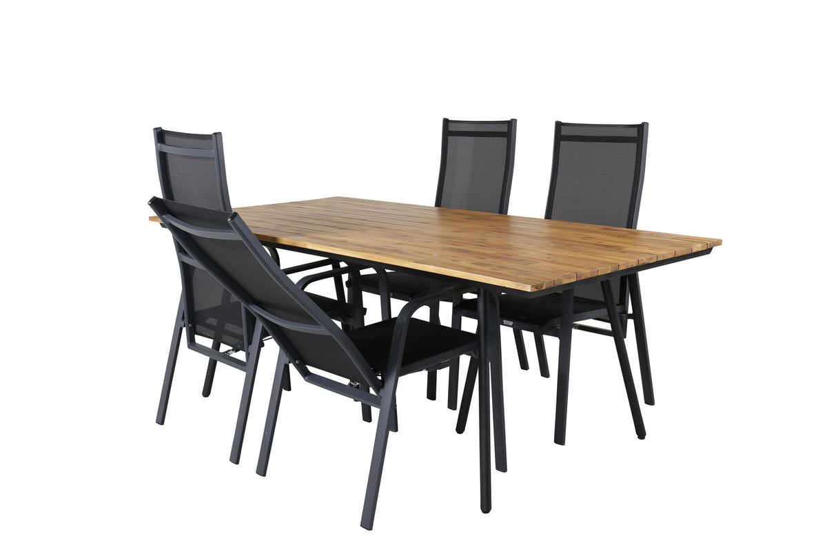 Chan Outdoor-Tischset + Copacabana 200cm/4St. in Schwarz präsentiert im Onlineshop von KAQTU Design AG. Gartentischset ist von Venture Home