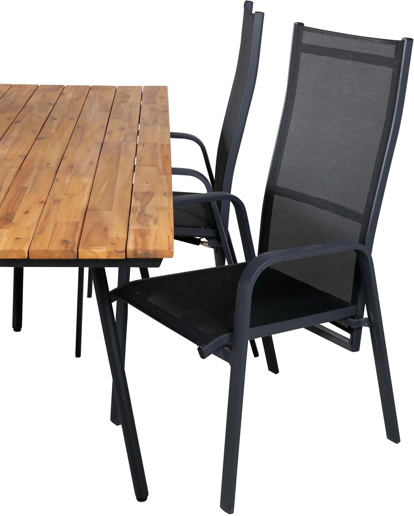 Chan Outdoor-Tischset + Copacabana 200cm/4St. in Schwarz präsentiert im Onlineshop von KAQTU Design AG. Gartentischset ist von Venture Home