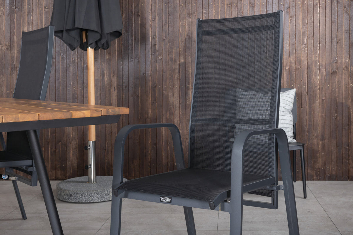 Chan Outdoor-Tischset + Copacabana 200cm/4St. in Schwarz präsentiert im Onlineshop von KAQTU Design AG. Gartentischset ist von Venture Home