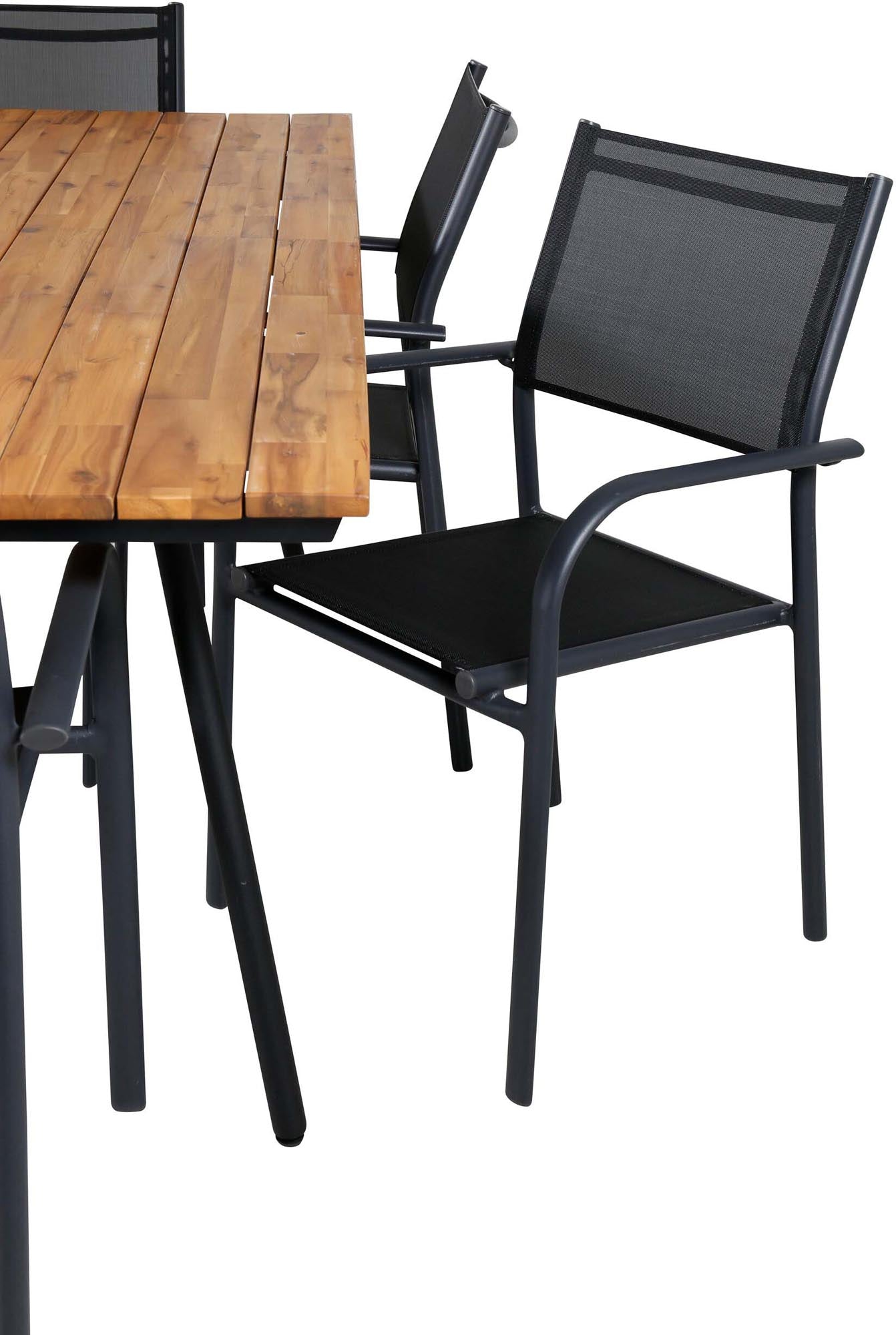 Chan Outdoor-Tischset + Santorini 200cm/6St. in Schwarz präsentiert im Onlineshop von KAQTU Design AG. Gartentischset ist von Venture Home