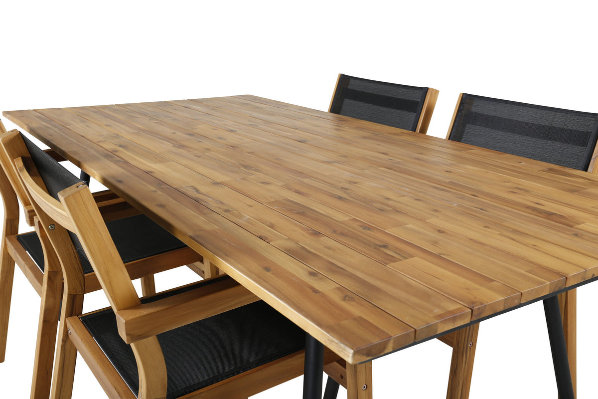 Chan Outdoor-Tischset + Venice 200cm/4St. in Schwarz, Natur präsentiert im Onlineshop von KAQTU Design AG. Gartentischset ist von Venture Home