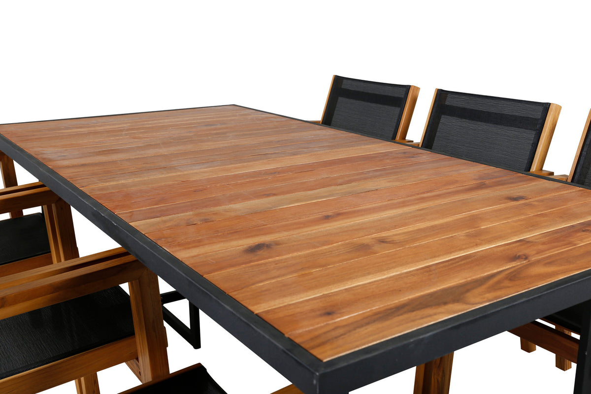 Khung Outdoor-Tischset (Venice) 200cm/6St. in Schwarz, Natur präsentiert im Onlineshop von KAQTU Design AG. Gartentischset ist von Venture Home