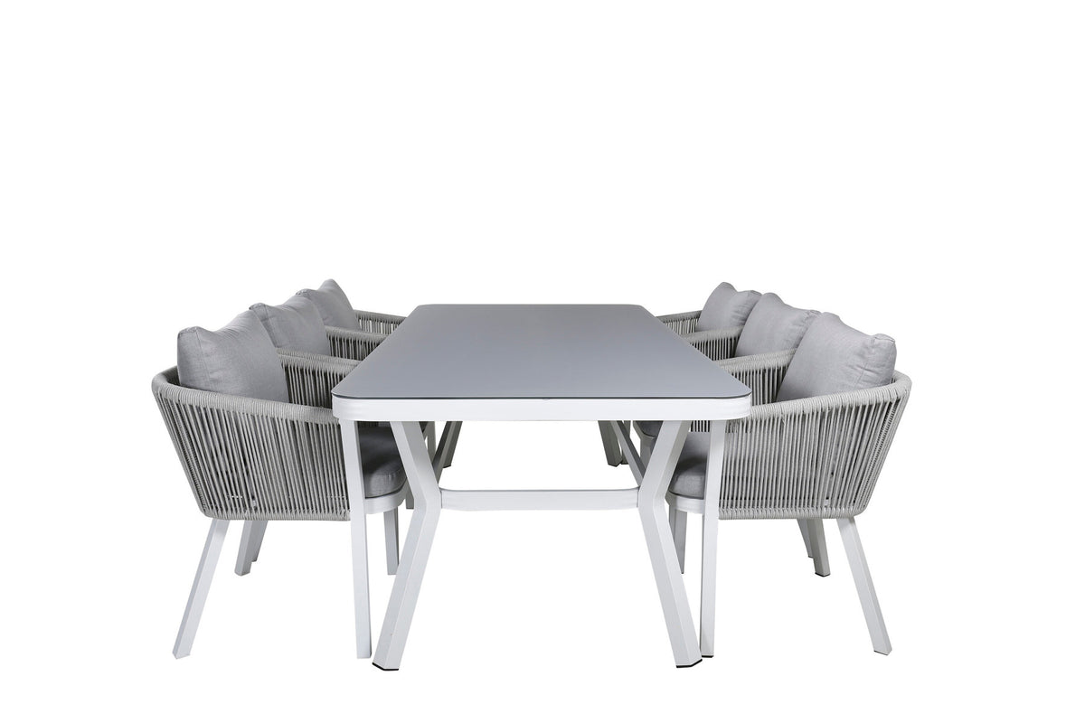 Virya Outdoor-Tischset 200cm/6St. in Grau weiss präsentiert im Onlineshop von KAQTU Design AG. Gartentischset ist von Venture Home